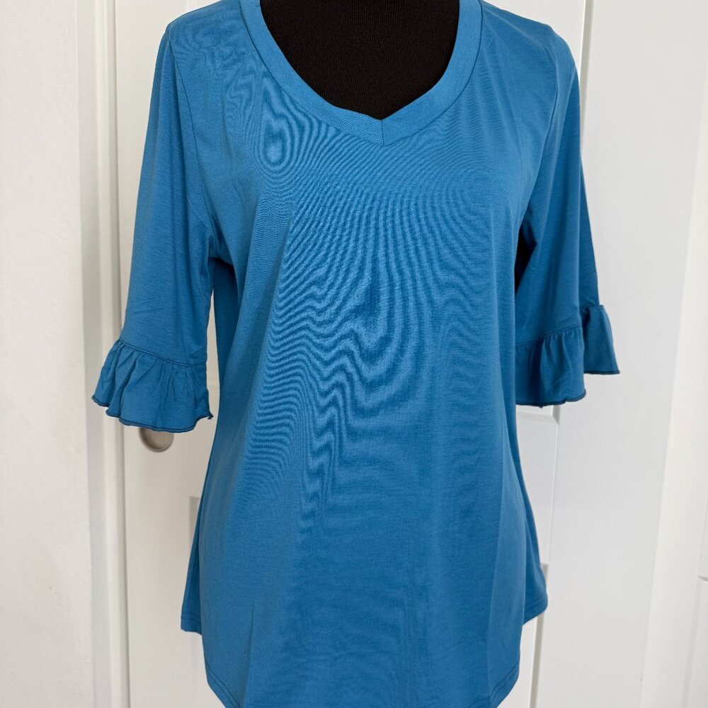Women's Turquoise Blue V Neck T Shirt by Zeagoo Sz M NWT